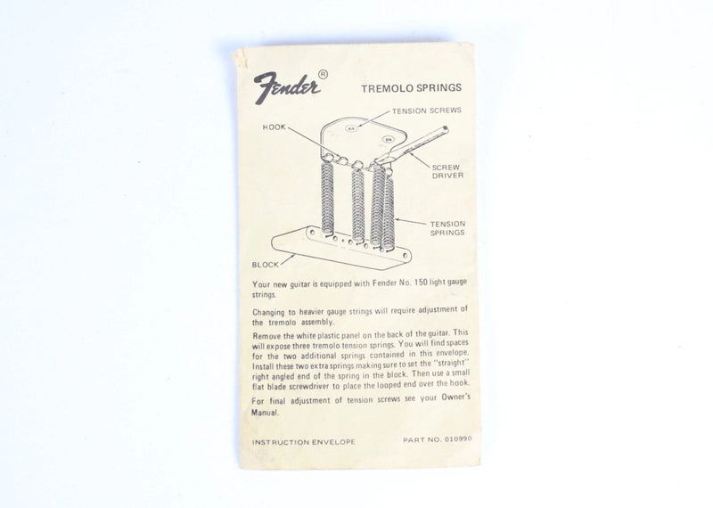 1980s Vintage Fender Stratocaster Tremolo Springs Packet Intruction Envelope USA Strat