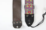 Vintage Style Beautiful Bohemia Embroidery Pick Holder Acoustic Electric Guitar Leather + Cotton Strap w/Metal Buckle ~Bohemian/ Folk Floral Pattern~