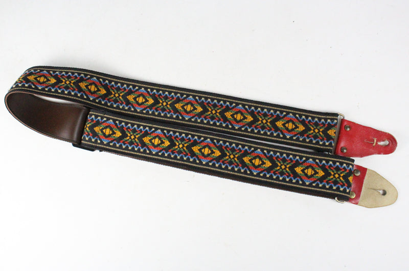 Vintage Style Beautiful Colorful Braided Guitar Strap Leather + Cotton  w/Plastic Buckle ~Southwestern / Native American Geometric Pattern~