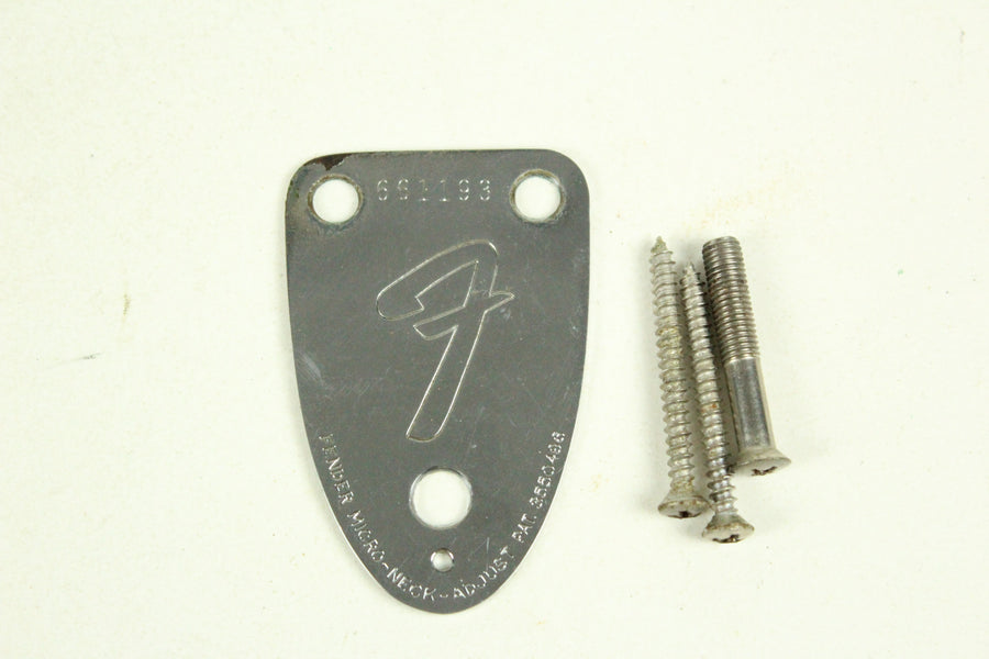 1975 Vintage Fender Stratocaster 3-Bolt Neck Plate ~CHROME~ USA Strat 1970s