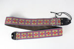 Vintage Style Beautiful Bohemia Embroidery Pick Holder Acoustic Electric Guitar Leather + Cotton Strap w/Metal Buckle ~Bohemian/ Folk Floral Pattern~