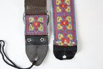 Vintage Style Beautiful Bohemia Embroidery Pick Holder Acoustic Electric Guitar Leather + Cotton Strap w/Metal Buckle ~Bohemian/ Folk Floral Pattern~
