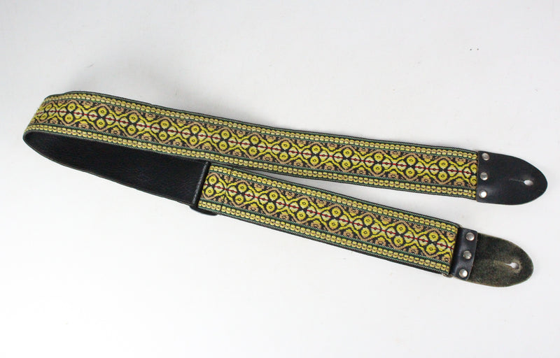 Vintage Style Beautiful Colorful Braided Guitar Strap Leather + Cotton  w/Plastick Buckle ~Persian/Middle Eastern Geometric Pattern~
