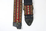 Vintage Style Beautiful Bohemia Embroidery Pick Holder Acoustic Electric Guitar Leather + Cotton Strap w/Metal Buckle ~Folk Geometric Pattern~