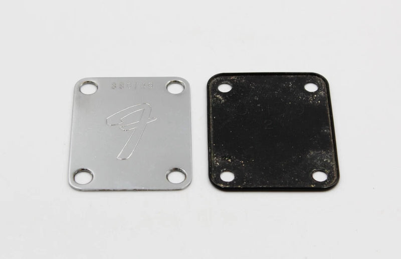 1973 Vintage Fender Jazz Bass Chrome NECK PLATE w/Original Screws & Gasket 1970s USA