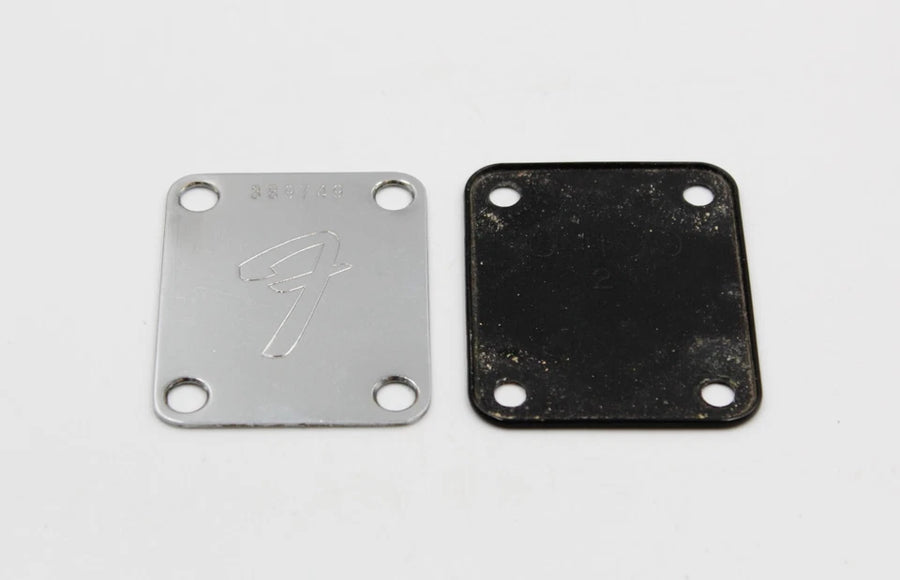1973 Vintage Fender Jazz Bass Chrome NECK PLATE w/Original Screws & Gasket 1970s USA